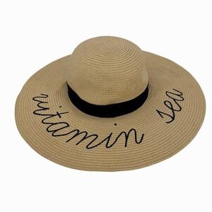 J.Crew Vitamin Sea Floppy Wide Brim Hat One Size Natural Black Bow Beach Resort